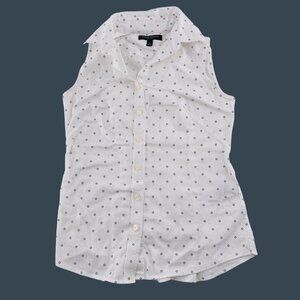 Banana Republic Women's White Sleeveless Button-Up Shirt Non-Iron Polka Dot sz 0